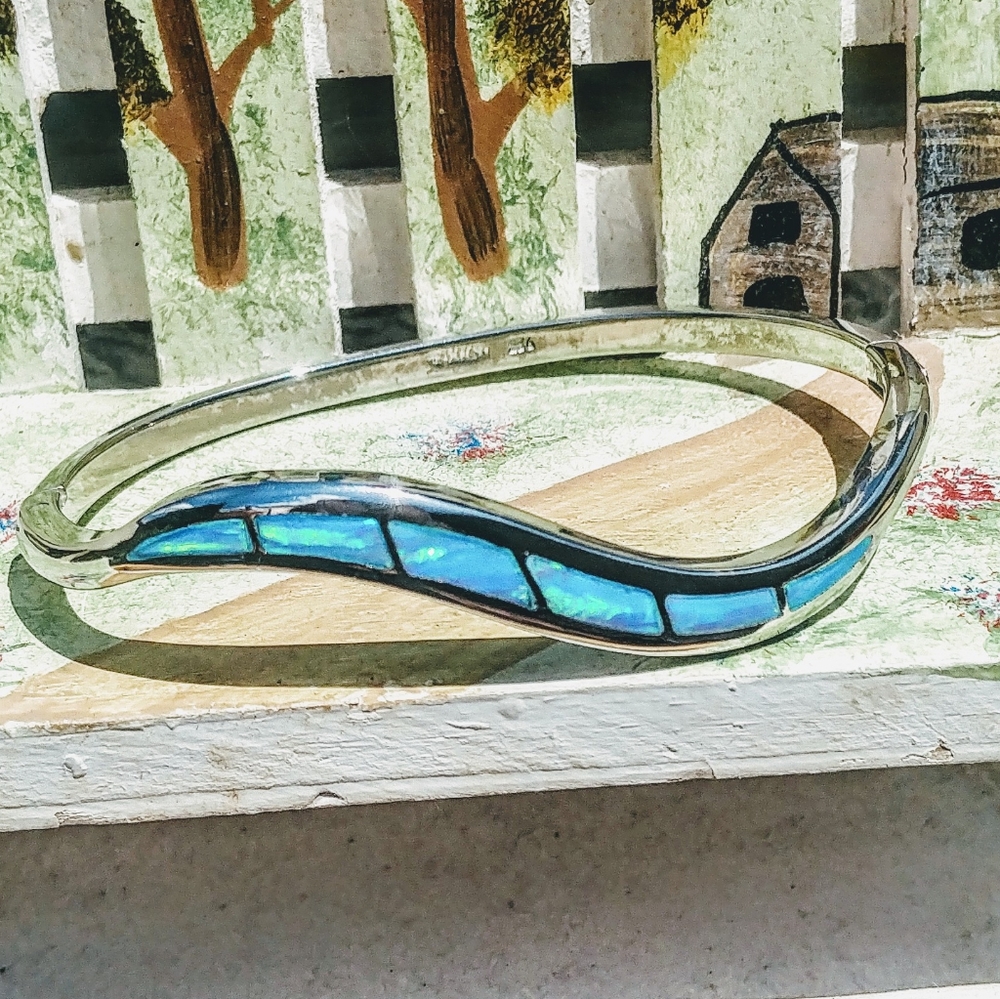 Taxco Mexico Blue Fire Opal Cuff Bracelet